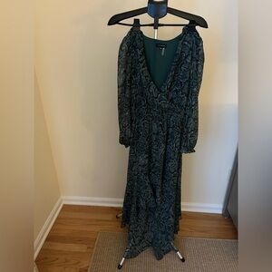 1 State green snakeskin chiffon maxi dress: high low